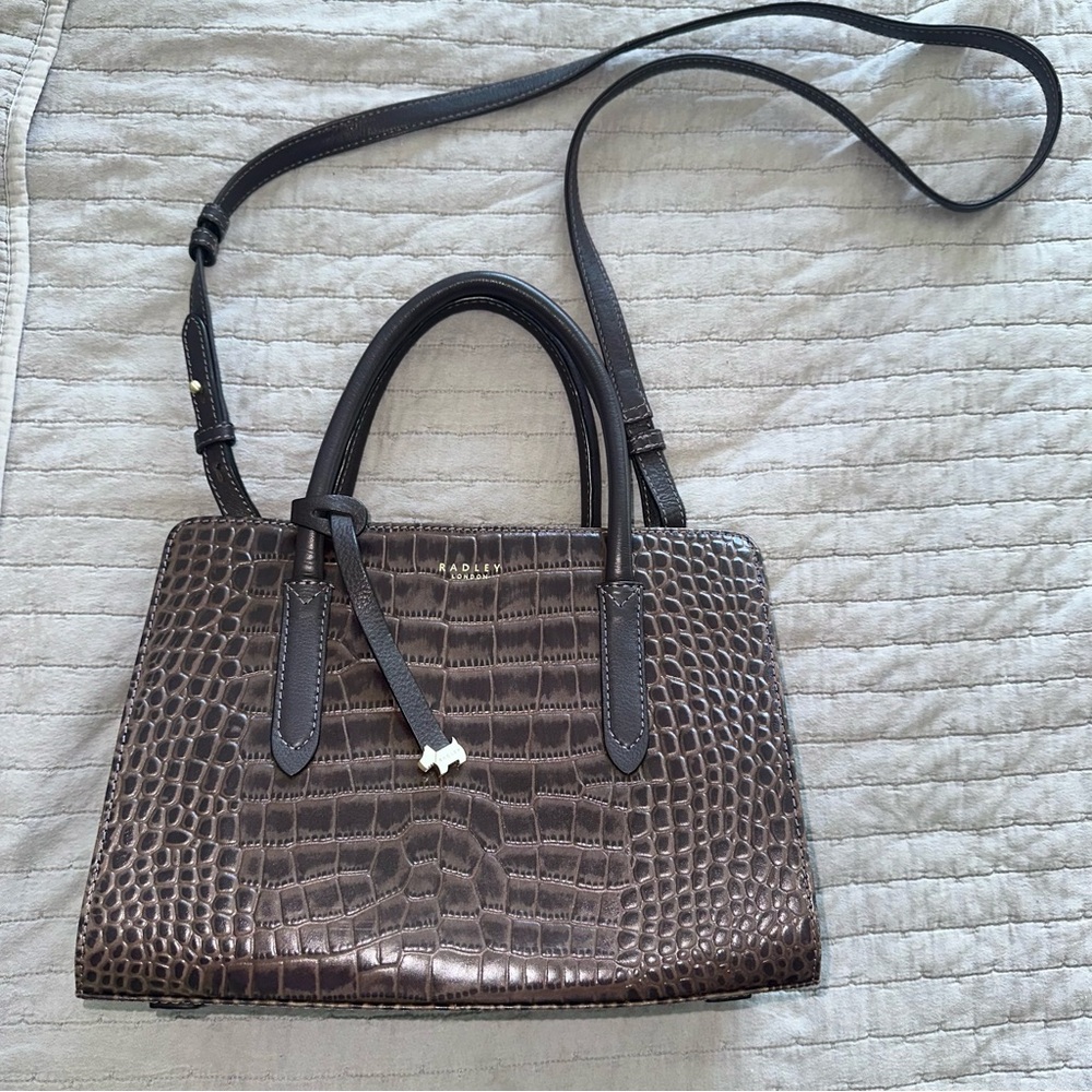 Radley London Liverpool Croc Embossed Bag Leather Crossbody Charcoal Brown